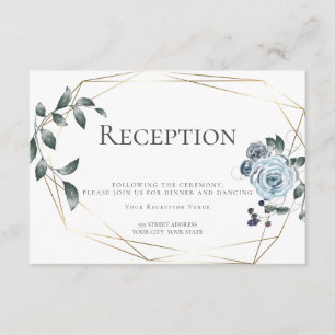 Hochzeitsempfang   Wasserfarbe Staubblau Floral Begleitkarte