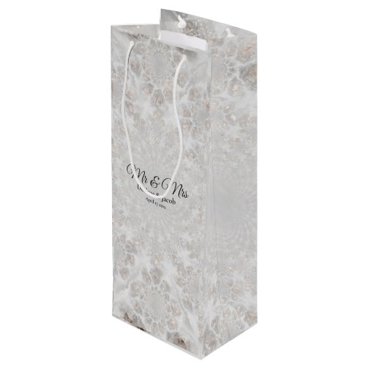 Hochzeitsempfang Weißes Silver Gold Einfaches Eleg Geschenktüte Für Weinflaschen (Rückseite Schrägansicht)