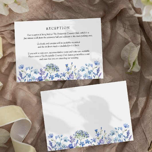 Hochzeitsempfang Wildblume Periwinkle Floral Begleitkarte