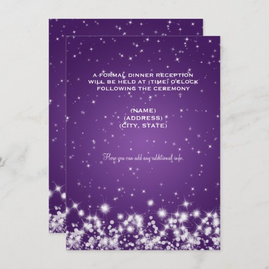 Hochzeitsempfang Winter Sparkle Lila Begleitkarte (Vorne/Hinten)