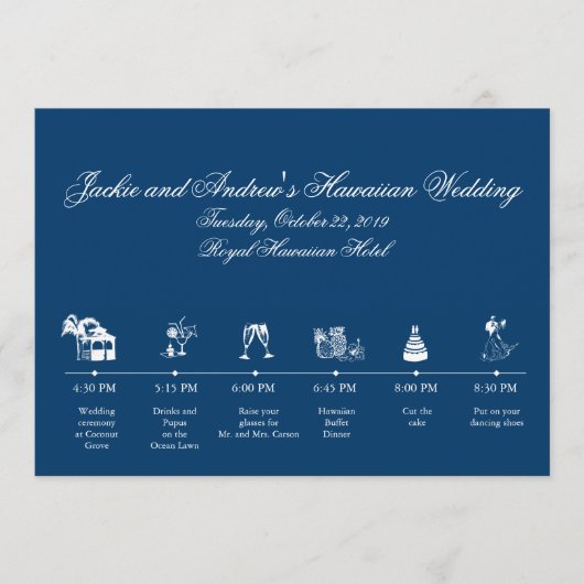 Hochzeitsempfang Zeitplan in Marineblau Programm (Vorderseite)