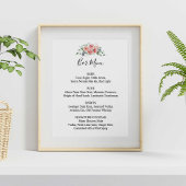 Hochzeitsempfangs-Bar-Menü Rosa Blumenskript Poster