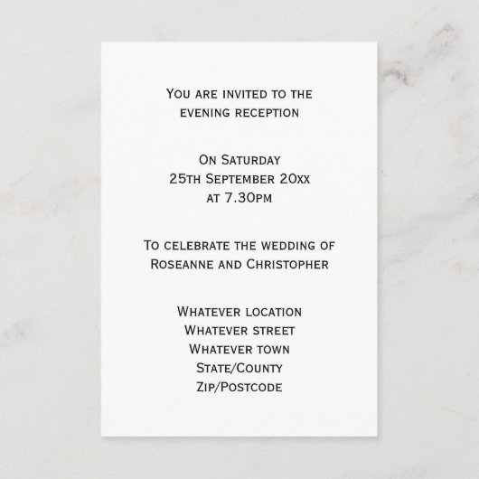 Hochzeitsempfangsgarten Begleitkarte (Rückseite)