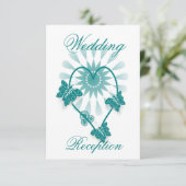 Hochzeitsempfangskarte Aquamarine Schmetterlinge Begleitkarte (Stehend Vorderseite)