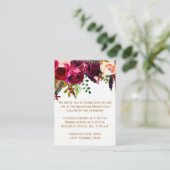 Hochzeitsempfangskarte - Burgunder Blüte, Federn Begleitkarte (Stehend Vorderseite)