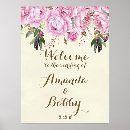 Hochzeitsempfangsschild lilac floral lavender poster (Vorne)