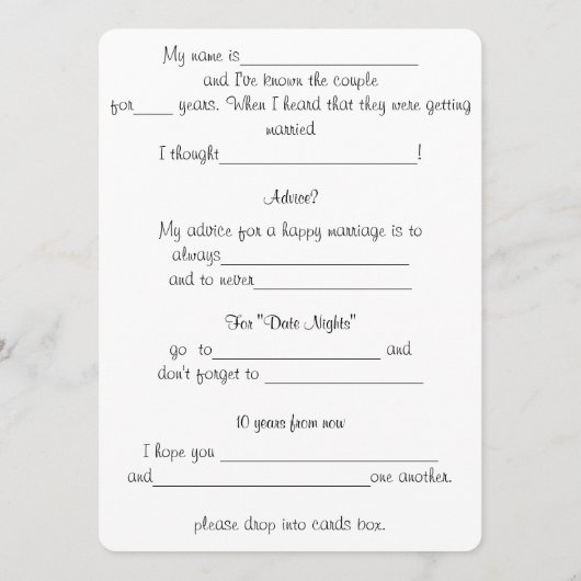 Hochzeitsempfehlung Comment Card Gold Foil Glitzer Hinweiskarte (Rückseite)