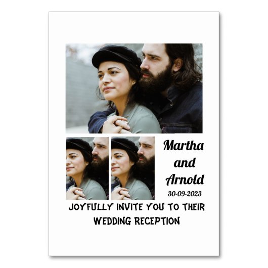 Hochzeitsempfehlung custom 3 Foto Collage Tischnummer (Vorderseite)