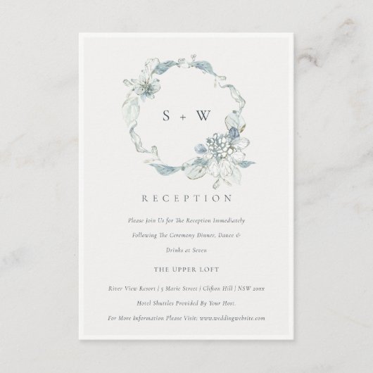 Hochzeitsempfehlung für die dunkelblaue Flora Wrea Begleitkarte (Vorderseite)