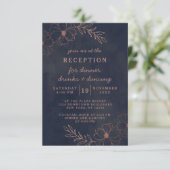 Hochzeitsempfehlung für Navy Blue & Rose Gold Foil Einladung (Stehend Vorderseite)