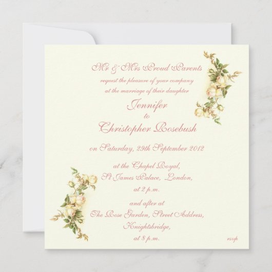 Hochzeitsempfehlung für Rosen Einladung (Rückseite)