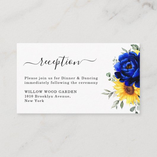 Hochzeitsempfehlung für Royal Blue Rustic Sunflowe Begleitkarte (Vorderseite)