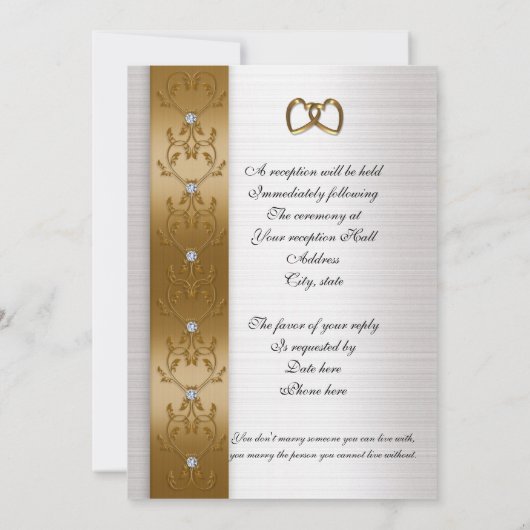 Hochzeitsempfehlung mit elegantem Gold Einladung (Rückseite)