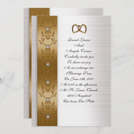 Hochzeitsempfehlung mit elegantem Gold Einladung (Vorne/Hinten)