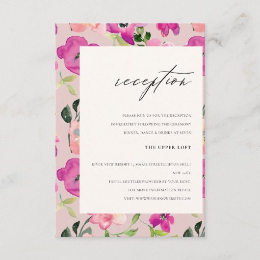 Hochzeitsempfehlung mit hellrosa Aquarellfarben Begleitkarte (Vorderseite)