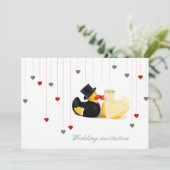 Hochzeitsenten 3 und 2 Herzen Einladung zur Hochze (Stehend Vorderseite)