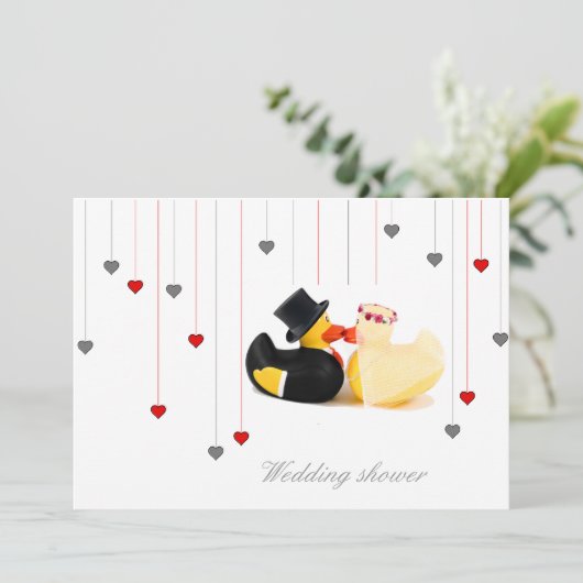 Hochzeitsenten 4 und 2 Herzen Einladung zur Hochze (Stehend Vorderseite)