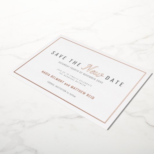 Hochzeitsereigniswechsel rette das neue Datum Rose Folieneinladung (Gedreht)