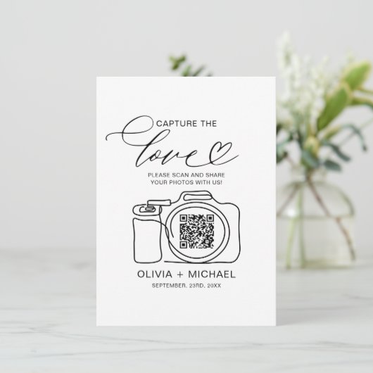 Hochzeitserfassung der Liebe QR Code Foto Share Begleitkarte (Stehend Vorderseite)