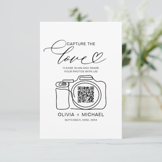 Hochzeitserfassung der Liebe QR Code Foto Share Begleitkarte (Stehend Vorderseite)