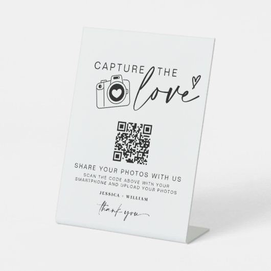 Hochzeitserfassung die Liebe | Foto Sharing QR Cod Sockelschild (Vorderseite)