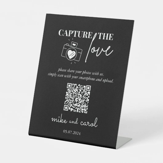 Hochzeitserfassung die Liebe | Foto Sharing QR Cod Sockelschild (Vorderseite)