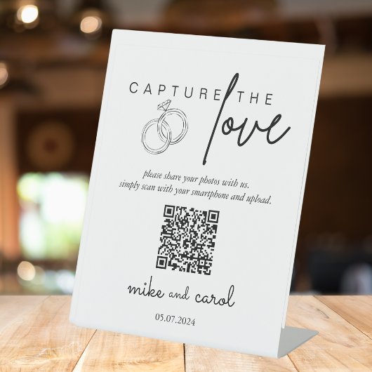 Hochzeitserfassung die Liebe | Foto Sharing QR Cod Sockelschild