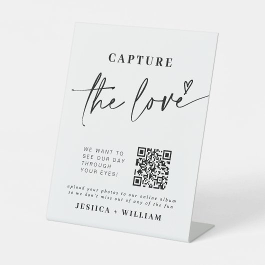Hochzeitserfassung die Liebe | Foto Sharing QR Cod Sockelschild (Vorderseite)