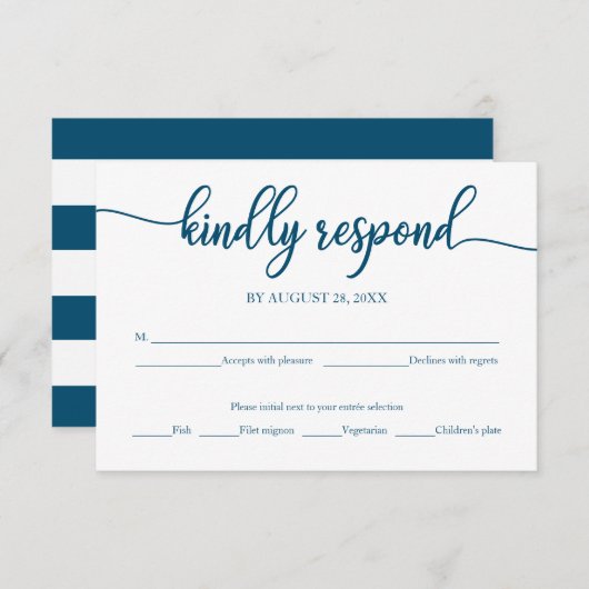 Hochzeitserie RSVP Card Ocean Blue Calligraphy (Vorne/Hinten)