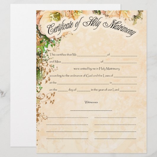 Hochzeitserklärung (Vorne/Hinten)