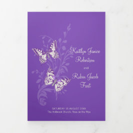Hochzeitserneuerungsprogramm lila Schmetterlinge Dreifach-gefaltete Programmkarte