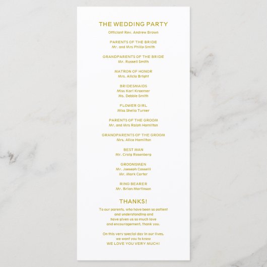 Hochzeitseröffnungsfeier Gold Programm (Rückseite)