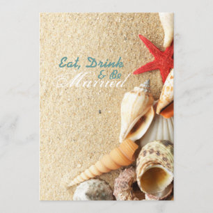 Hochzeitsessen am Strand mit eleganten Muscheln - Einladung