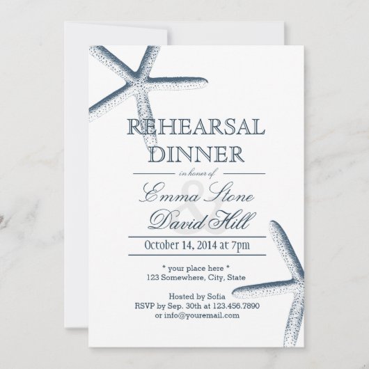 Hochzeitsessen am Strand Starfish Probe Einladung (Vorderseite)