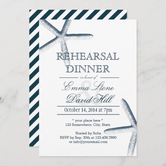 Hochzeitsessen am Strand Starfish Probe Einladung (Vorne/Hinten)