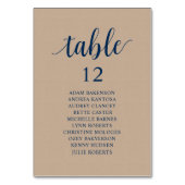 Hochzeitsessen, braune Kraft-Sitzkarte Nu Tischnummer (Rückseite)