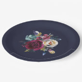 Hochzeitsessen der Marine Burgundy Merlot Pappteller (Schrägansicht)