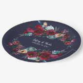 Hochzeitsessen der Marine Burgundy Merlot Pappteller (Schrägansicht)