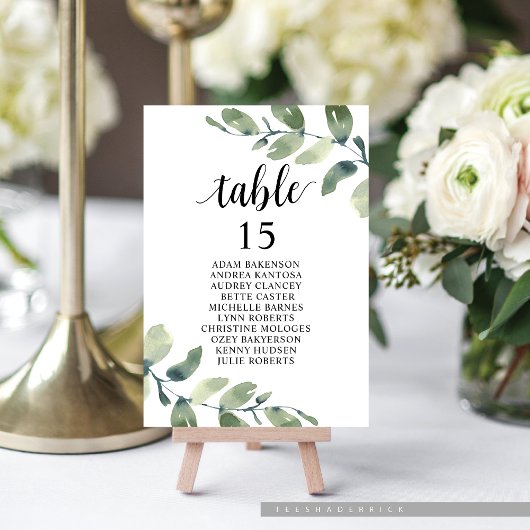 Hochzeitsessen, Eukalyptus Gäste Sitzkarte T Tischnummer