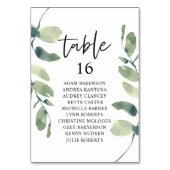 Hochzeitsessen, Eukalyptus Gäste Sitzkarte Tischnummer (Vorderseite)