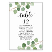 Hochzeitsessen, Eukalyptus Gäste Sitzkarte Tischnummer (Vorderseite)