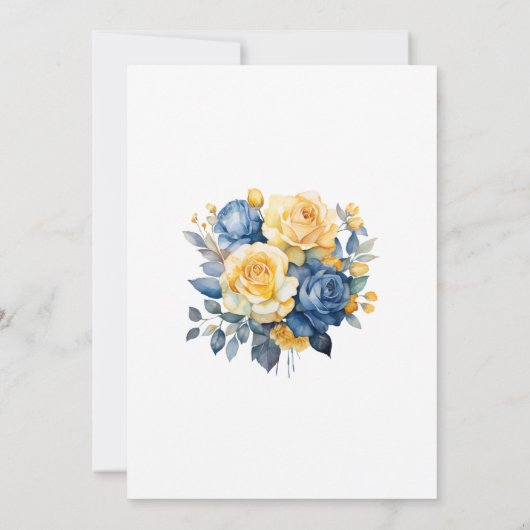 Hochzeitsessen in Blue and Gold Floral Probe Einladung (Rückseite)