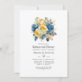 Hochzeitsessen in Blue and Gold Floral Probe Einladung