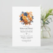 Hochzeitsessen in der Marine und Orange Floral Pro Einladung (Stehend Vorderseite)