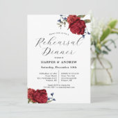 Hochzeitsessen in der Probe der Navy Burgund Einladung (Stehend Vorderseite)