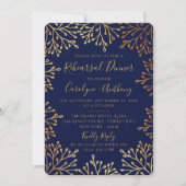 Hochzeitsessen in Navy & Gold Foil Floral Probe Einladung (Vorderseite)