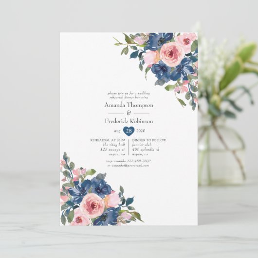 Hochzeitsessen in Seefeld und Blush Probe Einladung (Stehend Vorderseite)