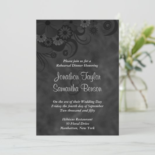 Hochzeitsessen mit floraler Probe in Chalkboard - Einladung (Stehend Vorderseite)