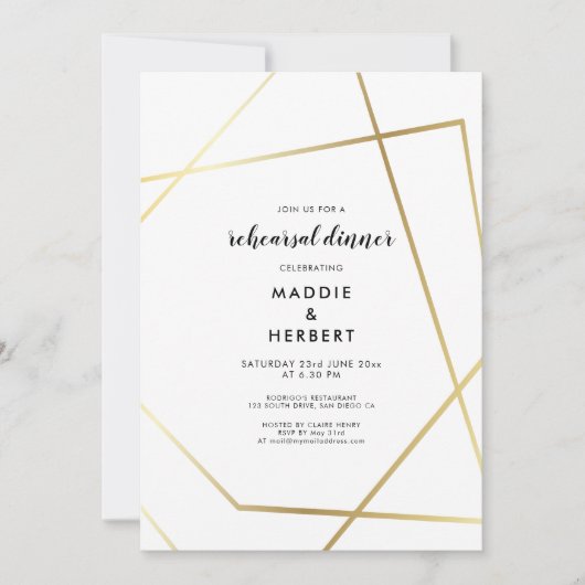 Hochzeitsessen mit geometrischem Rahmen für die Pr Einladung (Vorderseite)