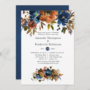 Hochzeitsessen mit Ingwer und Navy-Floral-Probe Einladung